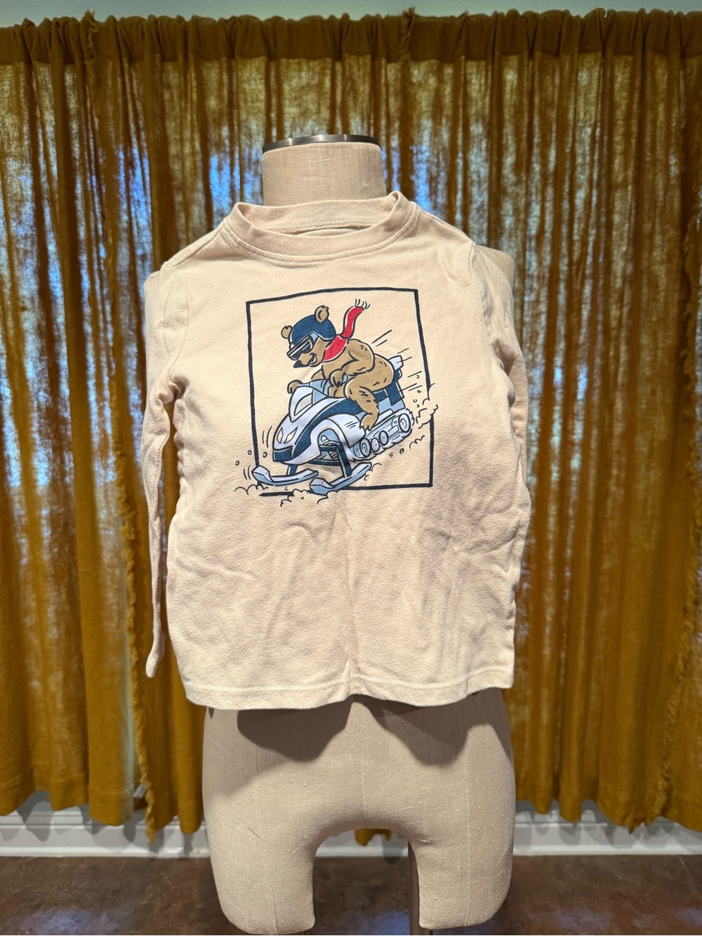 Garanimals Cream Long-Sleeve Tee with Snowmobile Bear Graphic